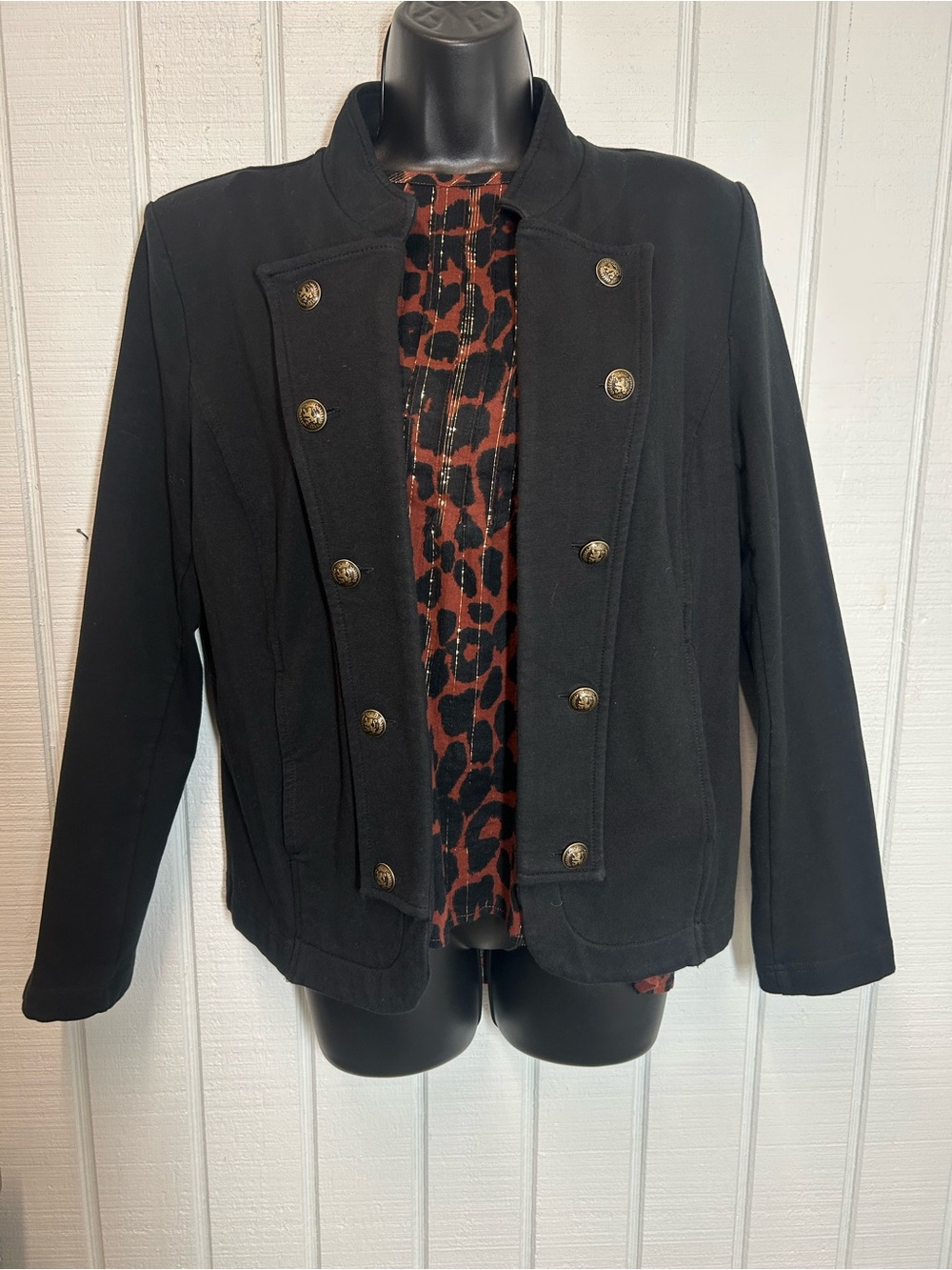 Black Military-Style Women's Jacket - Classic Button Front